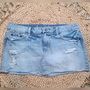 American Eagle distressed denim mini skirt